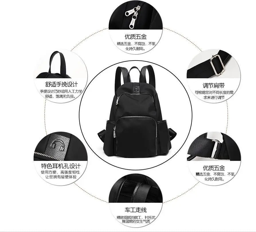Waterproof Nylon Women Backpack Shoulder Back Bag Preppy Style