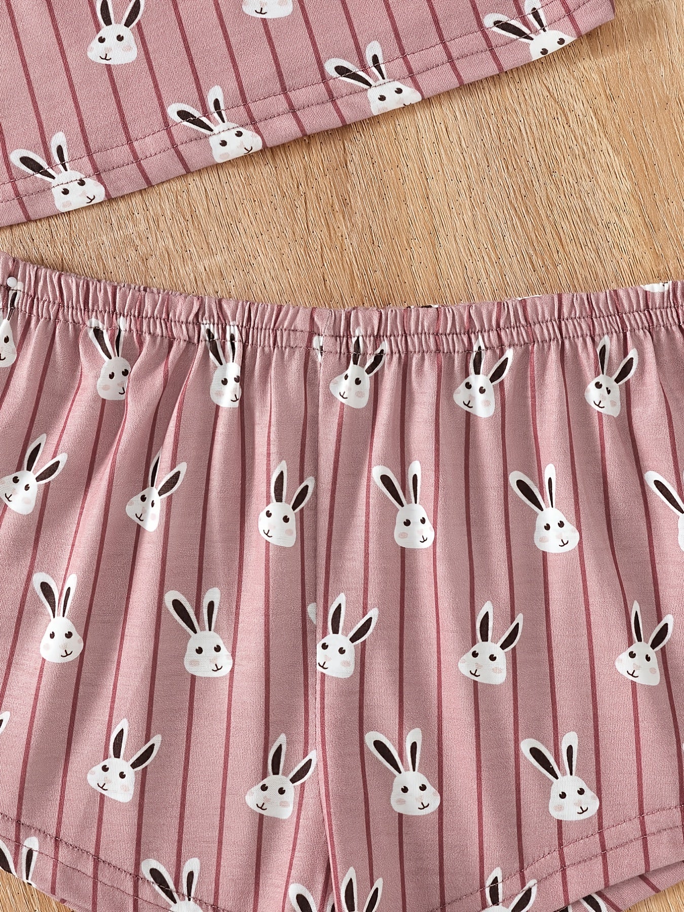 Girls Rabbit Print Pajama Set Cami Top and Shorts