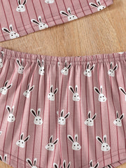 Girls Rabbit Print Pajama Set Cami Top and Shorts
