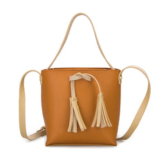 Women's Candy Shoulder Bag PU Leather Handbag Tassel Bucket Tote