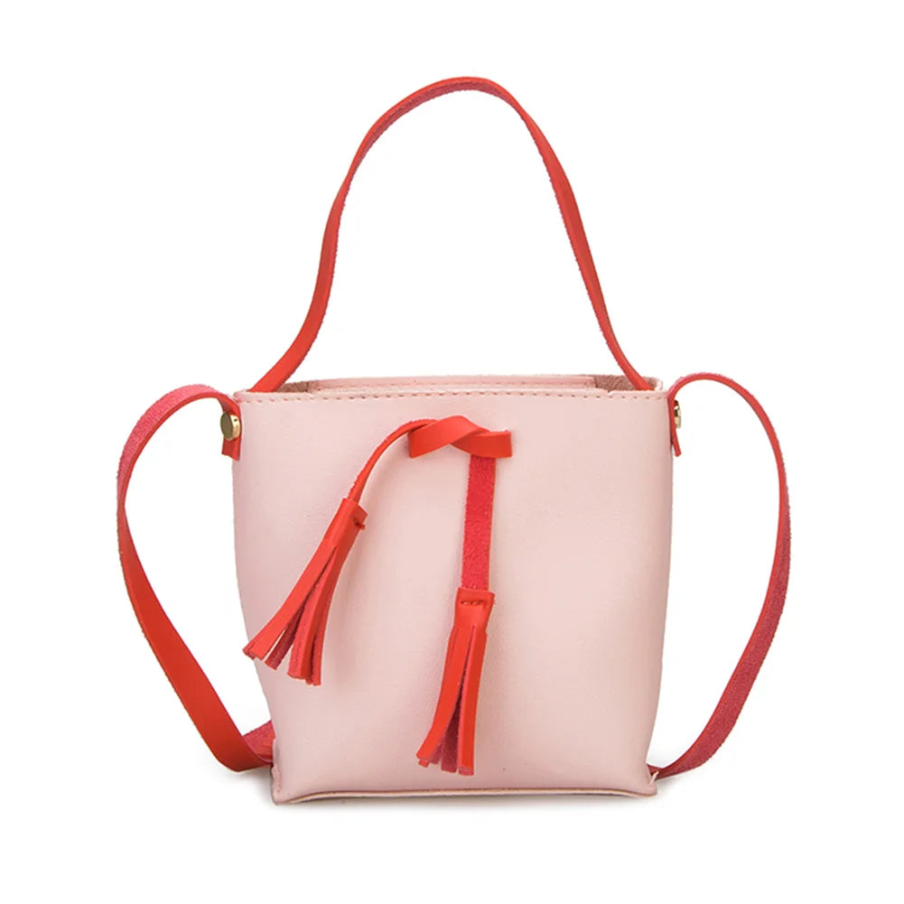 Women's Candy Shoulder Bag PU Leather Handbag Tassel Bucket Tote