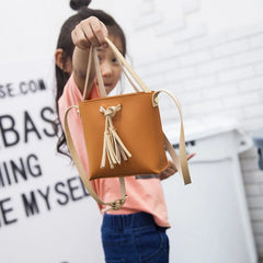 Women's Candy Shoulder Bag PU Leather Handbag Tassel Bucket Tote
