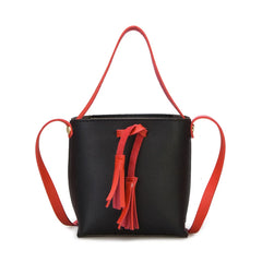 Women's Candy Shoulder Bag PU Leather Handbag Tassel Bucket Tote
