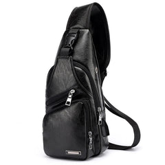 Men's Crossbody Bags USB Chest Bags Messenger Leather Shoulder Bags