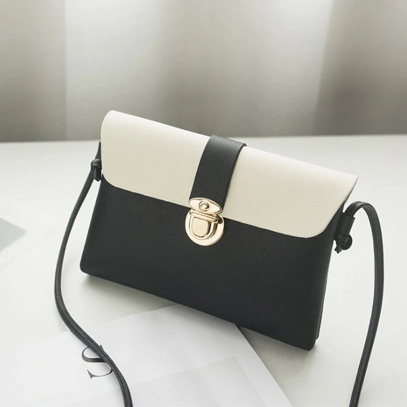 Women Shoulder Messenger Bag Flap Lock PU Leather Contrast Small Crossbody A083