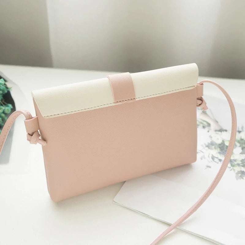 Women Shoulder Messenger Bag Flap Lock PU Leather Contrast Small Crossbody A083