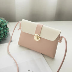 Women Shoulder Messenger Bag Flap Lock PU Leather Contrast Small Crossbody A083