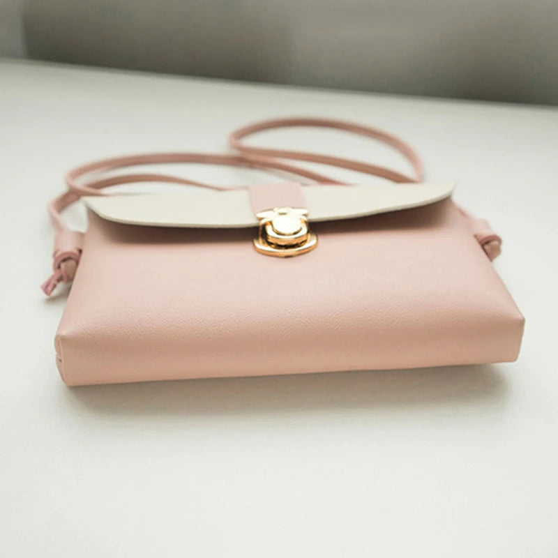 Women Shoulder Messenger Bag Flap Lock PU Leather Contrast Small Crossbody A083