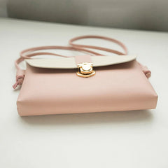 Women Shoulder Messenger Bag Flap Lock PU Leather Contrast Small Crossbody A083