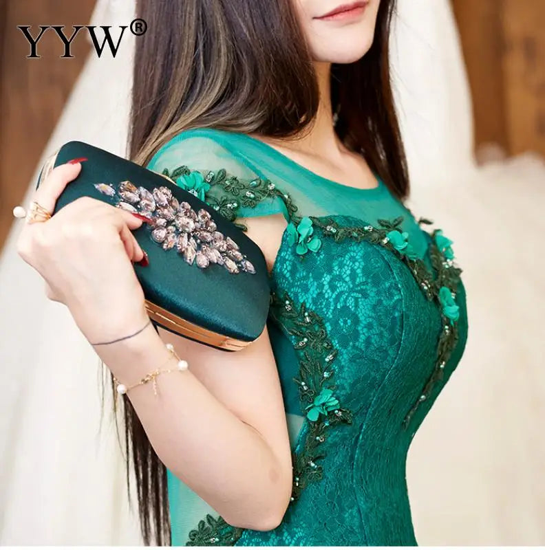 Green Vintage Diamonds Sling Bag Evening Clutch for Women
