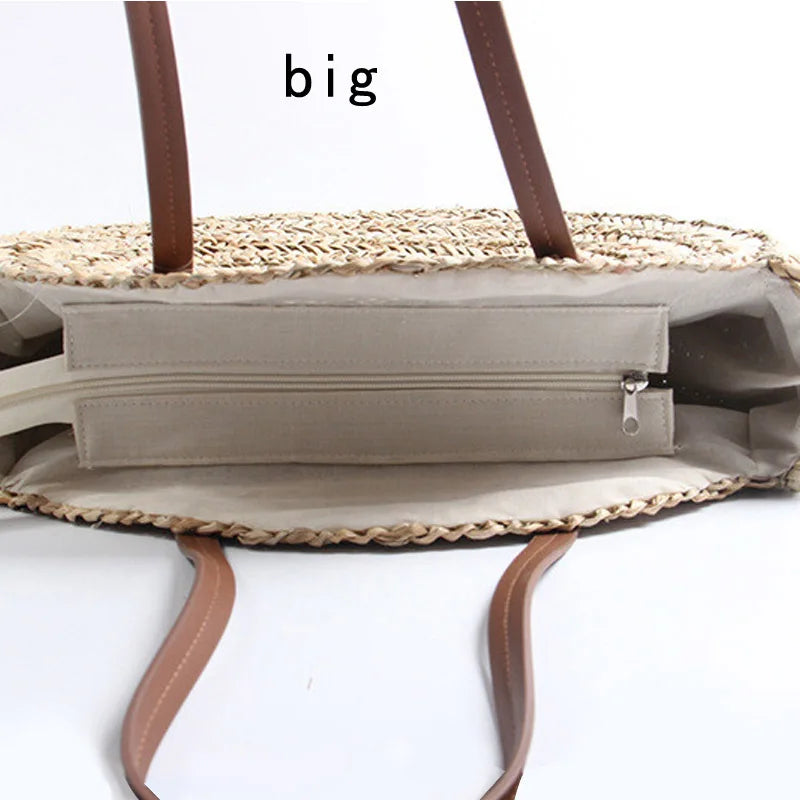 Straw Beach Bag Round Woven Handbag for Holiday
