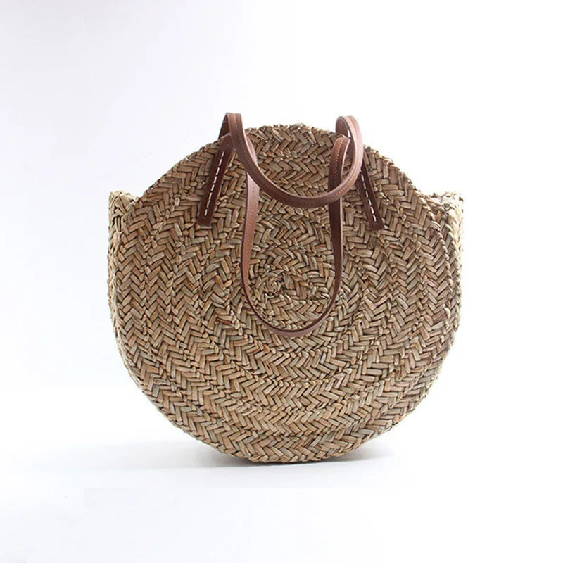 Straw Beach Bag Round Woven Handbag for Holiday
