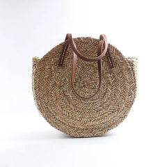 Straw Beach Bag Round Woven Handbag for Holiday