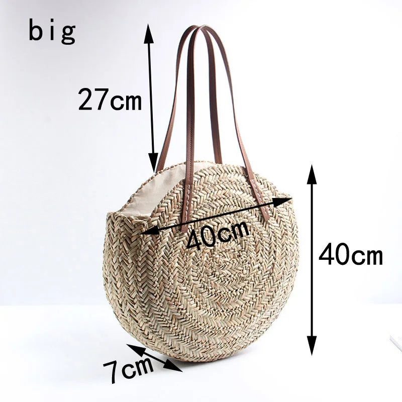Straw Beach Bag Round Woven Handbag for Holiday
