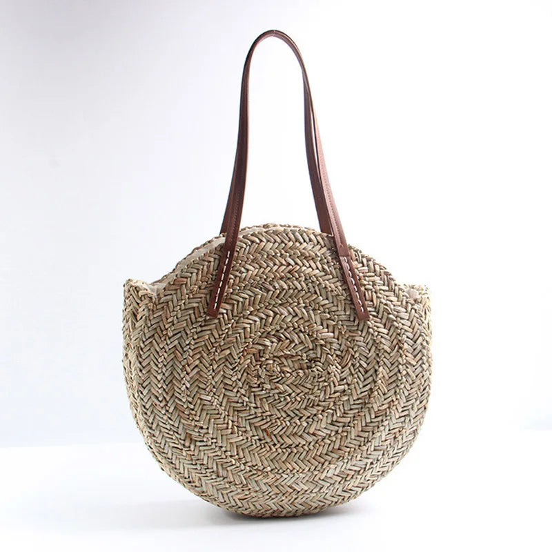 Straw Beach Bag Round Woven Handbag for Holiday