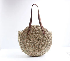 Straw Beach Bag Round Woven Handbag for Holiday