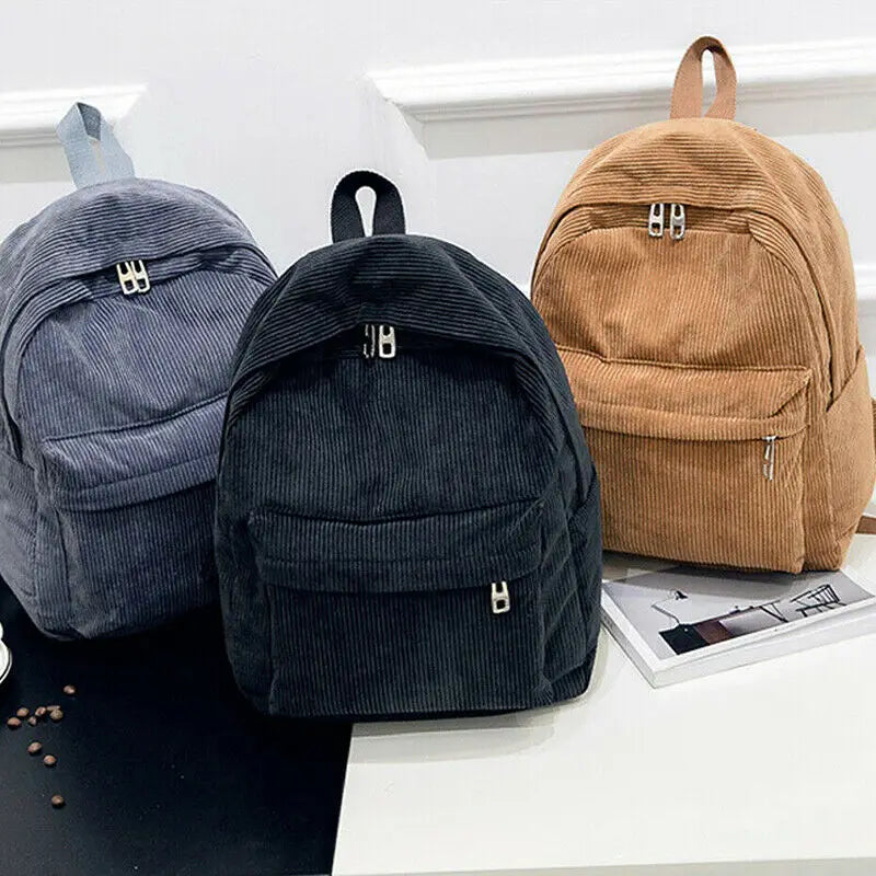 Casual Velvet Corduroy Backpacks School Travel Rucksacks