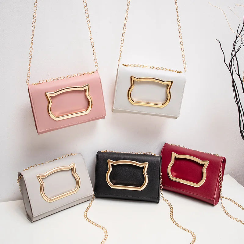 Cartoon Handbags Women Shoulder Mini Crossbody Bag Metal Cat Strap Female Clutch