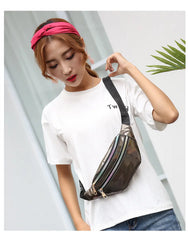 Pink Silver Holographic Waist Bag Geometric Design
