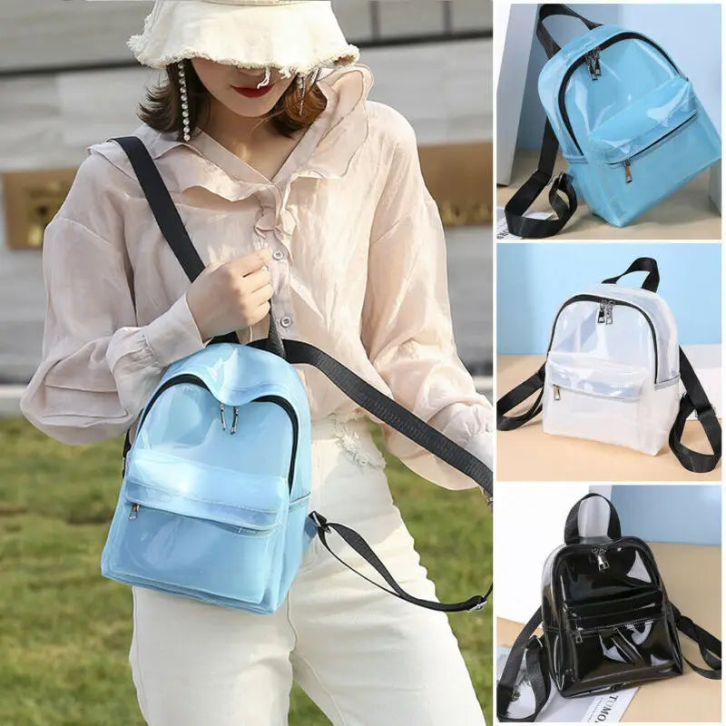 Clear PVC Mini Backpack School Book Bag Female Tote Backpacks Bags