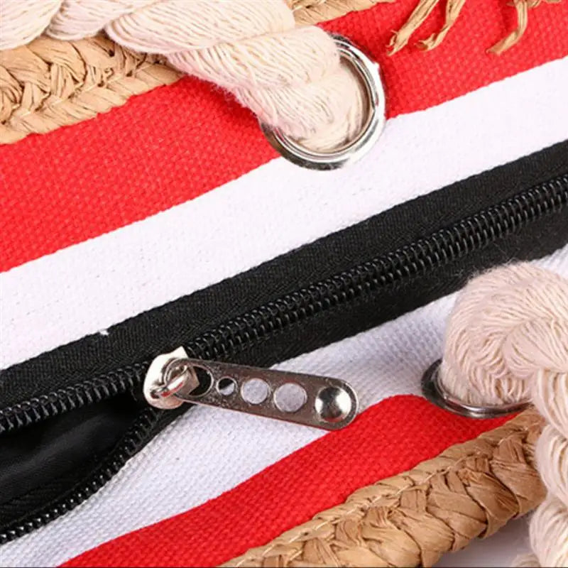 Canvas Striped Beach Tote Bag Large Capacity Shoulder Handbag