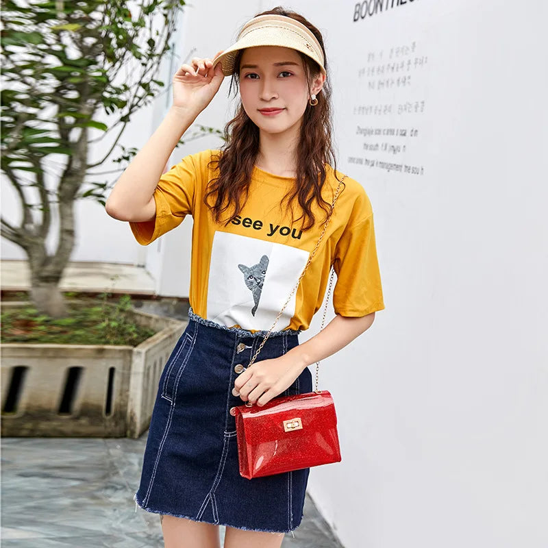 Clear PVC Shoulder Bag Women Solid Satchel Clutch