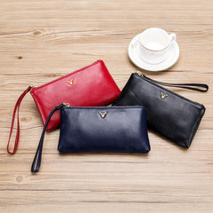 Soft Leather Clutch Bag for Women Cowhide Handbag Zipper Wallet