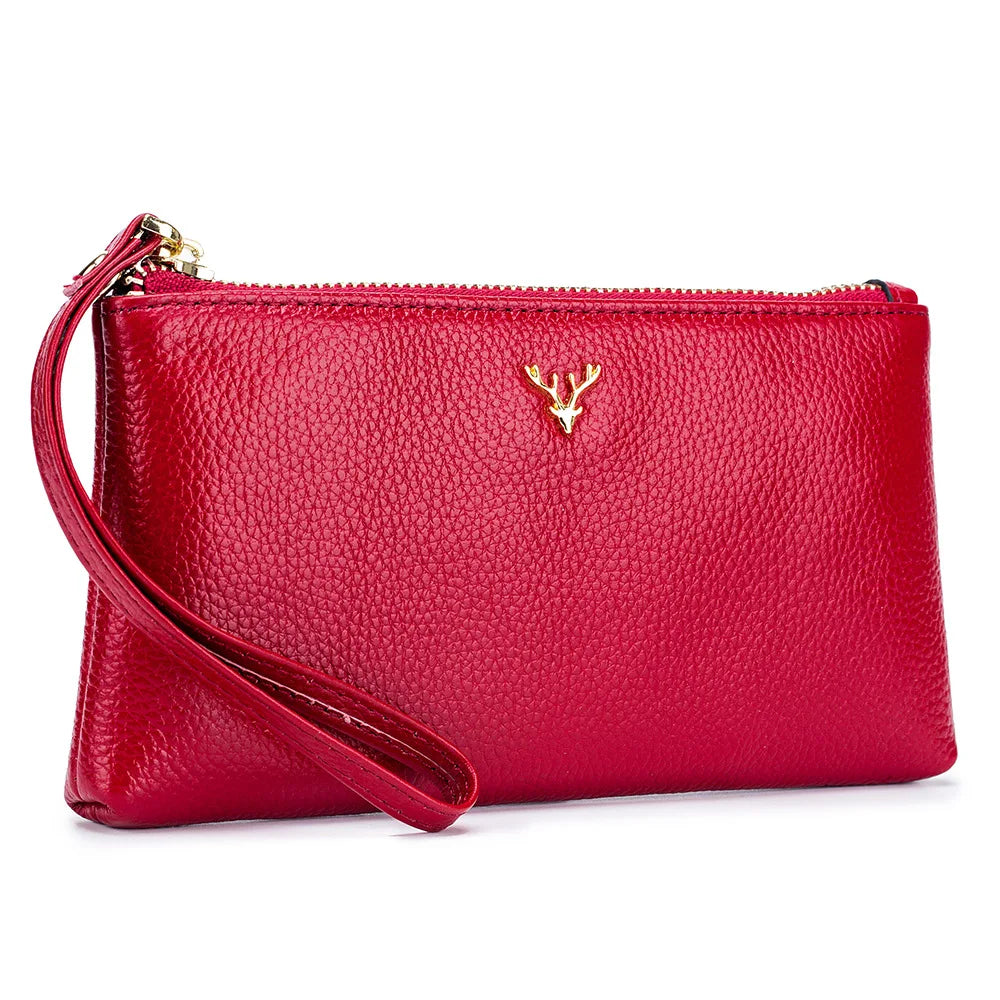 Soft Leather Clutch Bag for Women Cowhide Handbag Zipper Wallet