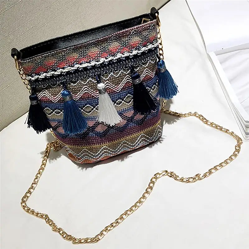 Summer Beach Shoulder Bag Ethnic Style Tassel Decor Crossbody Bag