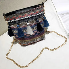 Summer Beach Shoulder Bag Ethnic Style Tassel Decor Crossbody Bag