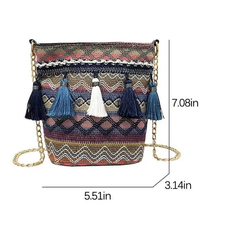 Summer Beach Shoulder Bag Ethnic Style Tassel Decor Crossbody Bag