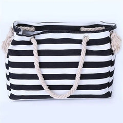 Women Canvas Beach Shoulder Striped Tote Bag Large Capacity