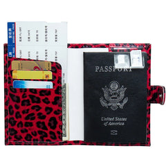 Leopard Passport Holder for Women with Buckle, Ear Spot Design, Multi-Card Slots