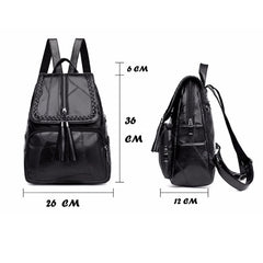 Retro Zipper Ladies Backpack PU Leather High Tassel School Bag Shoulder Bag