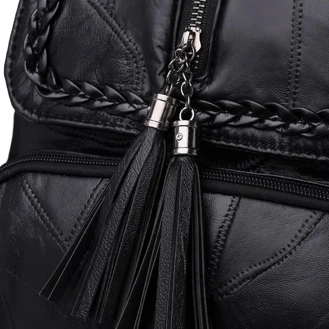 Retro Zipper Ladies Backpack PU Leather High Tassel School Bag Shoulder Bag