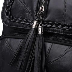 Retro Zipper Ladies Backpack PU Leather High Tassel School Bag Shoulder Bag