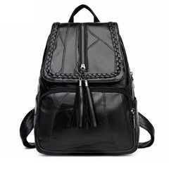 Retro Zipper Ladies Backpack PU Leather High Tassel School Bag Shoulder Bag