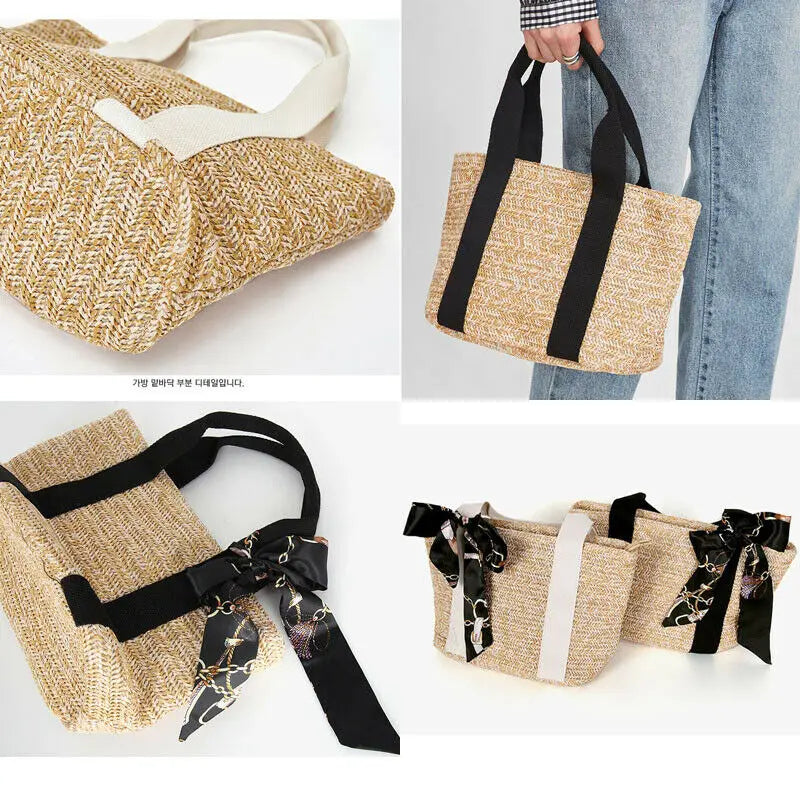 Vintage Rattan Basket Shoulder Bag for Women