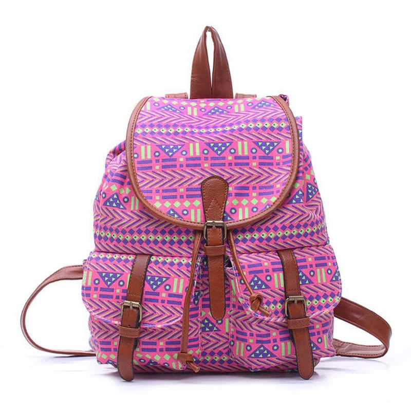 Canvas Rhombus Pattern Women's Backpack in 5 Colors