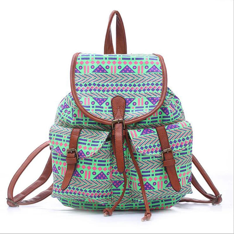 Canvas Rhombus Pattern Women's Backpack in 5 Colors