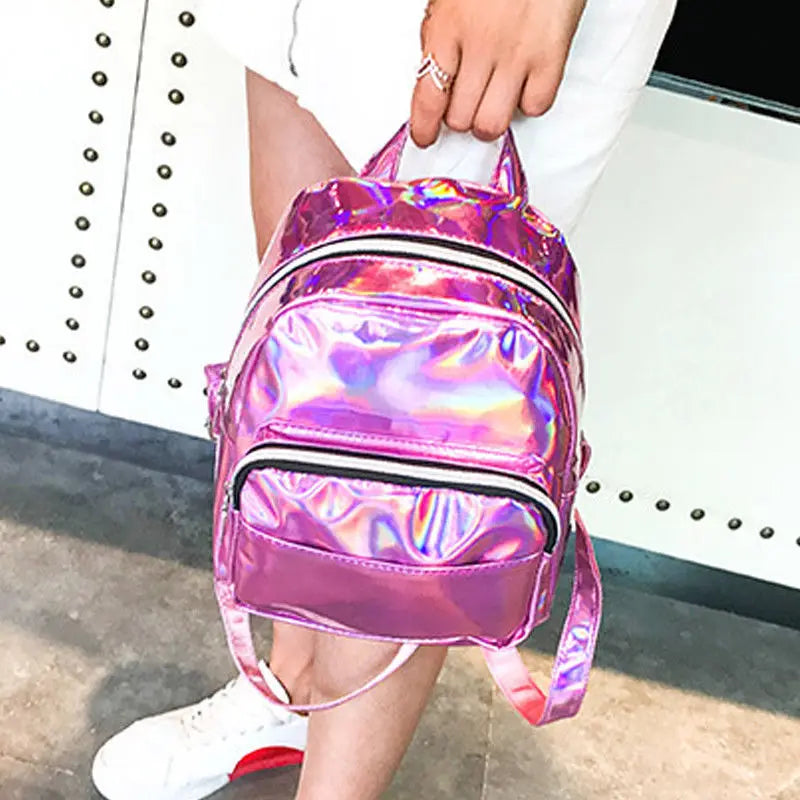 Laser Holographic Backpack For Lady Girl Student School Travel