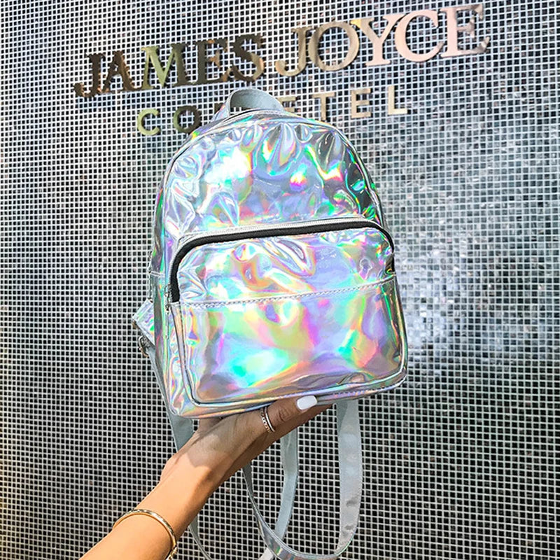 Laser Holographic Backpack For Lady Girl Student School Travel