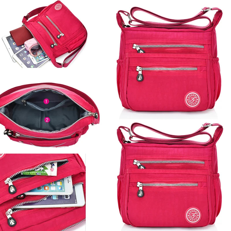 Women Nylon Shoulder Bag Multi-pocket Crossbody Tote Purse Messenger Satchel