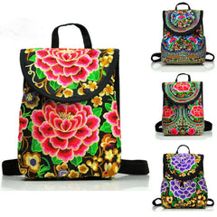 Chinese Style Peony Flower Embroidered Canvas Travel Backpack