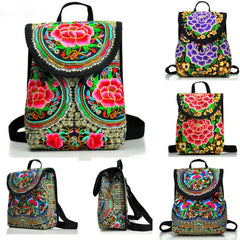 Chinese Style Peony Flower Embroidered Canvas Travel Backpack