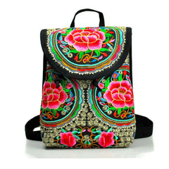 Chinese Style Peony Flower Embroidered Canvas Travel Backpack