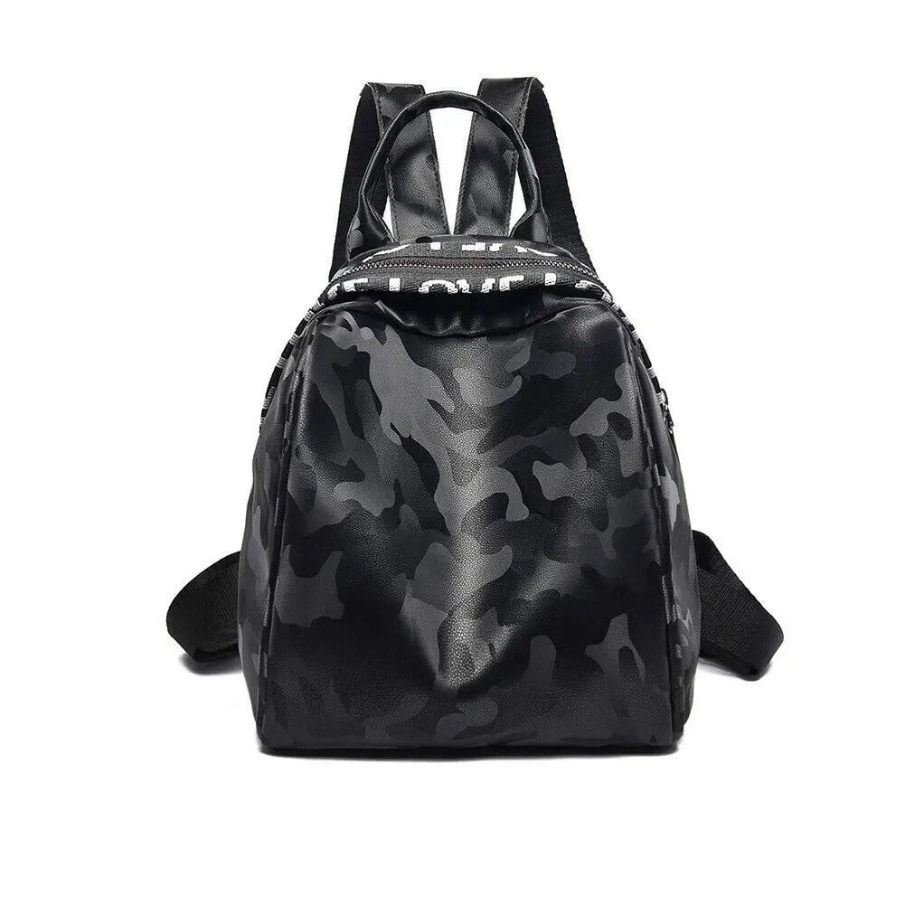 Women PU Leather Satchel Backpack Camo Letter Printed Shoulder Bag