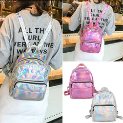 Women Laser Holographic Backpack Student School Bag Hologram Rucksack