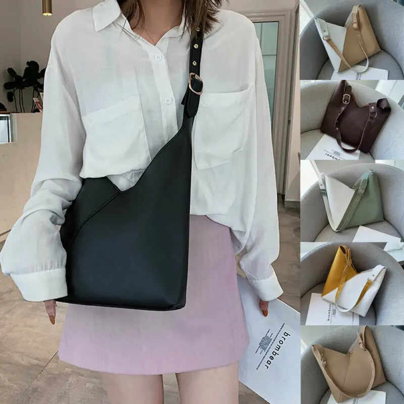 Hot PU Leather Handbag Crossbody Shoulder Bag Panelled Purse Tote