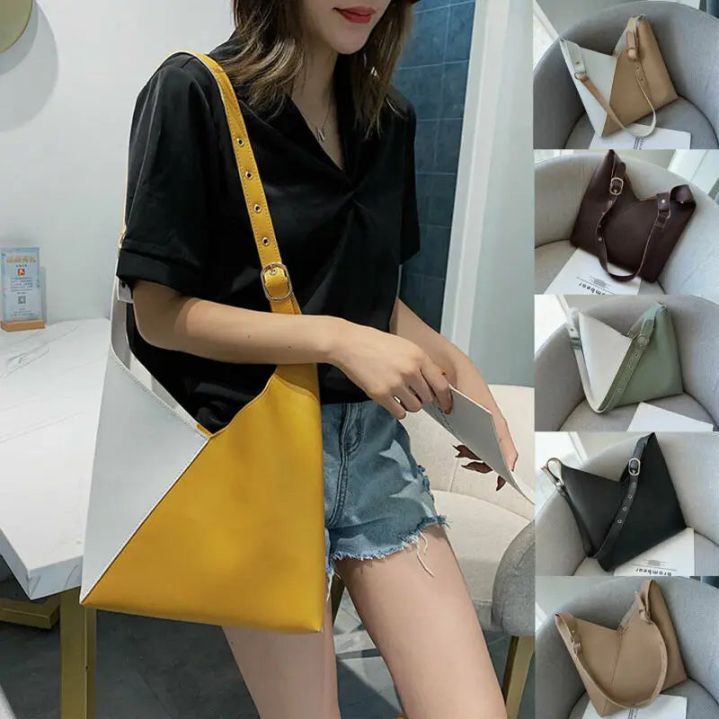 Hot PU Leather Handbag Crossbody Shoulder Bag Panelled Purse Tote